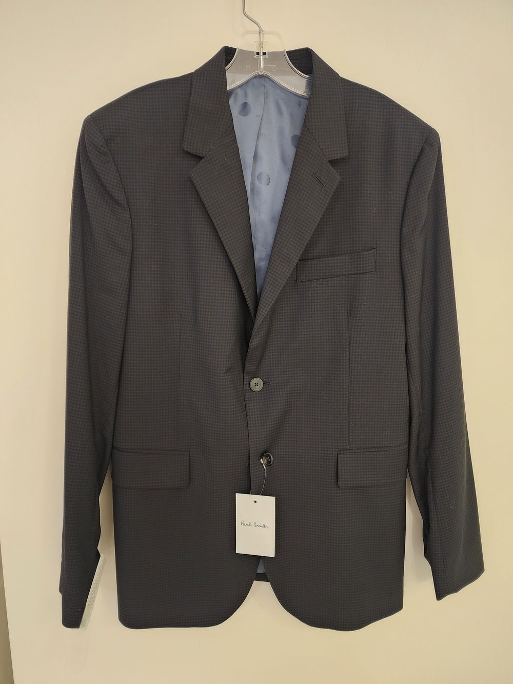 Paul Smith Men's Charcoal Micro-Check Blazer with Blue Lining